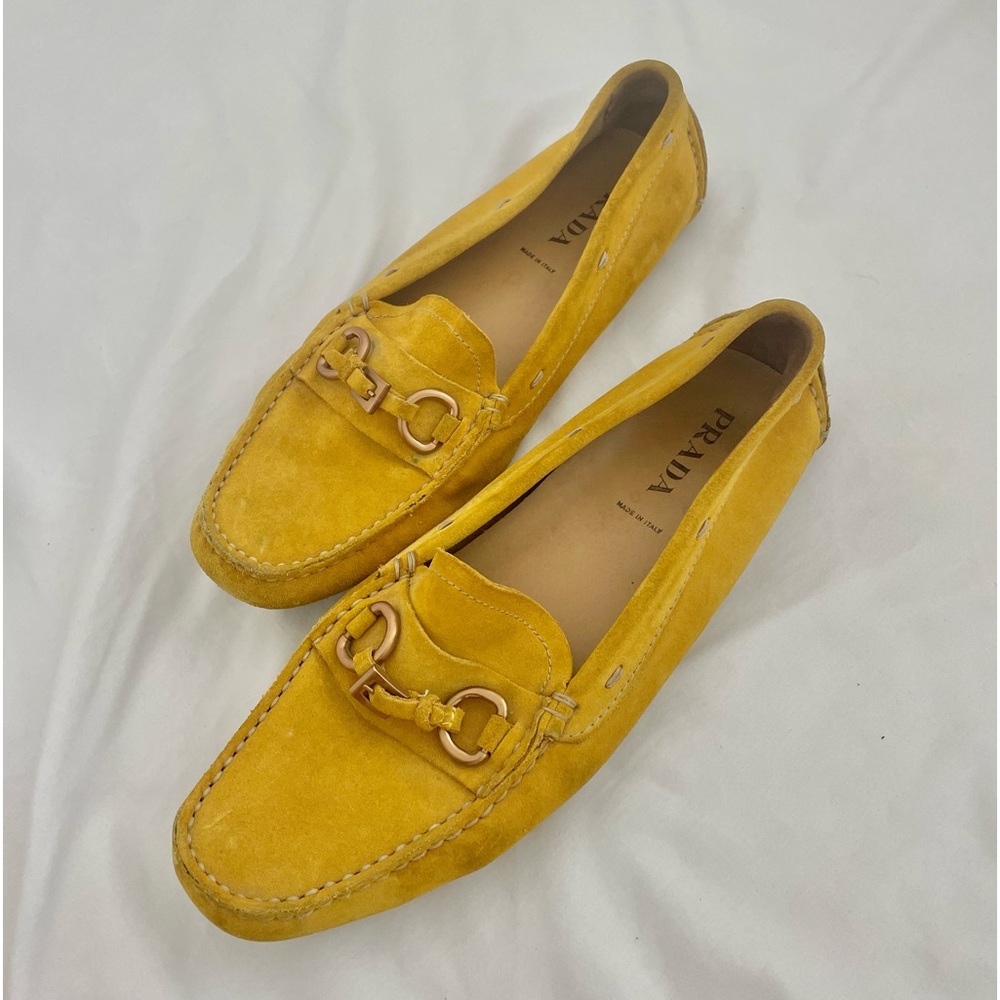 Prada Yellow Leather Slip on Loafers